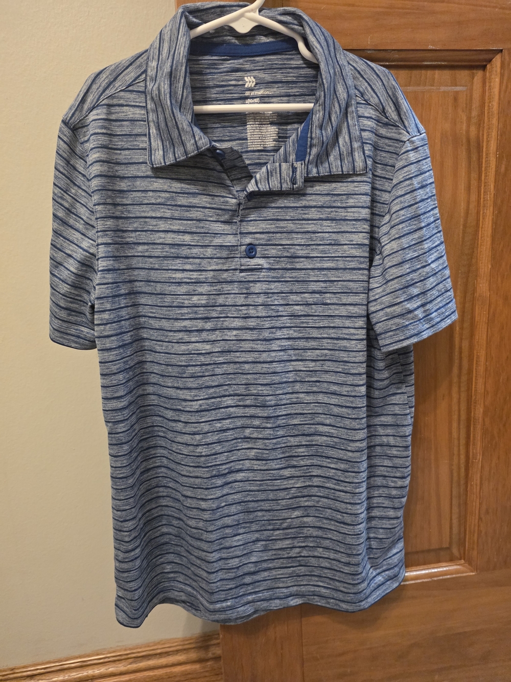 all in motion Kids 10/12 Blue Heathered Jersey Striped Polo